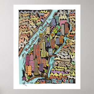 Hand gezeichnete Karte von New York City Poster