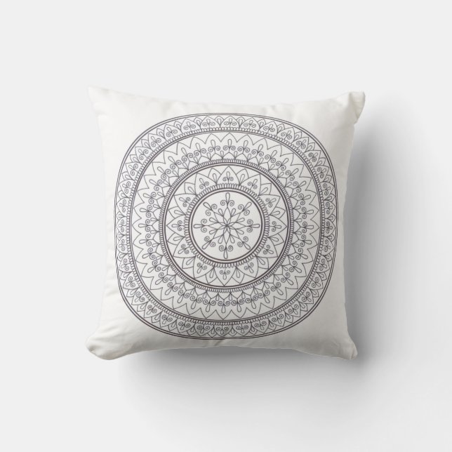 Hand gezeichnete verwickelte Mandala-Kunst für Kissen (Vorderseite)