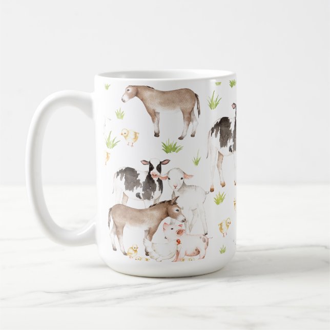 Hand gezeichnete Watercolortiere auf dem Bauernhof Kaffeetasse (Links)