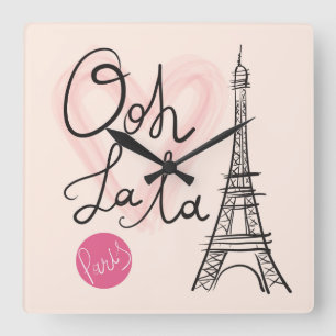 Hand gezeichneter Eiffel-Turm Quadratische Wanduhr