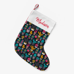 Hand gezeichneter Kaktus im Skizze-Art-Muster Kleiner Weihnachtsstrumpf