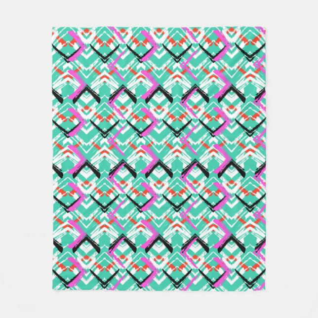 Hand gezeichnetes aquamarines Zickzack-Muster Fleecedecke (Vorderseite)