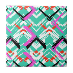 Hand gezeichnetes aquamarines Zickzack-Muster Fliese
