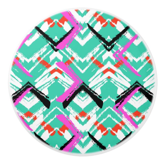 Hand gezeichnetes aquamarines Zickzack-Muster Keramikknauf (Vorderseite)