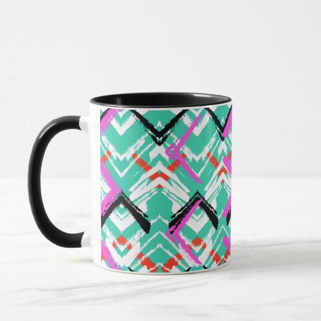 Hand gezeichnetes aquamarines Zickzack-Muster Tasse (Links)