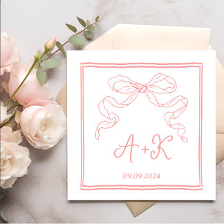 Hand gezeichnetes Französisch-rosa-Hochzeitsmonogr Serviette