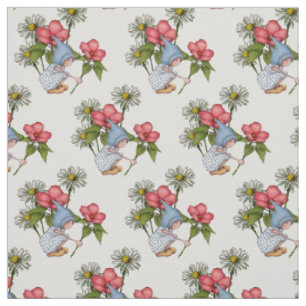 Hand gezeichnetes Gnome-Mädchen mit Blumen, Stoff