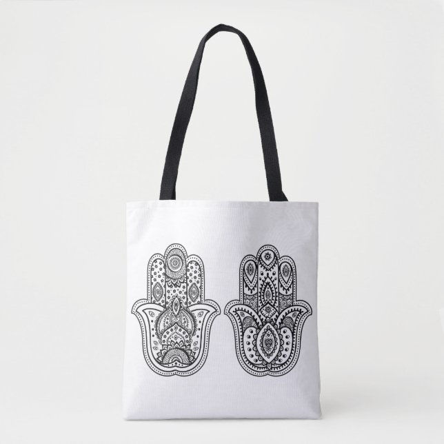 Hand gezeichnetes Hamsa mit Verzierungen 2 Tasche (Vorderseite)