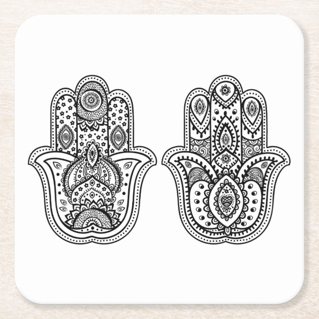 Hand gezeichnetes Hamsa mit Verzierungen Rechteckiger Pappuntersetzer (Vorderseite)