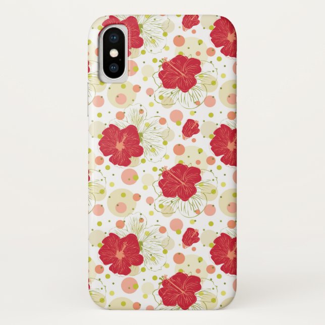 Hand gezeichnetes Hibiskus-Muster Case-Mate iPhone Hülle (Rückseite)