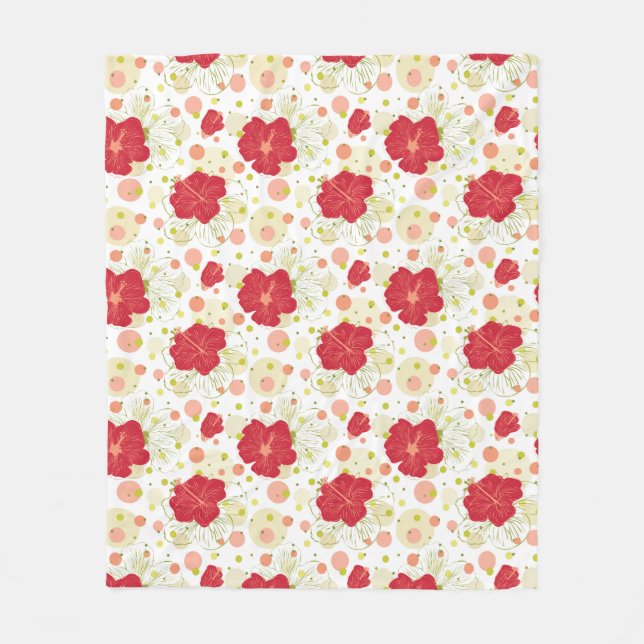 Hand gezeichnetes Hibiskus-Muster Fleecedecke (Vorderseite)