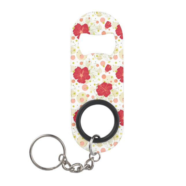 Hand gezeichnetes Hibiskus-Muster Schlüsselanhängerflaschenöffner (Vorderseite)