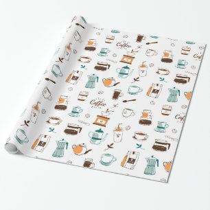 Hand gezeichnetes Kaffee-und Café-Muster Geschenkpapier