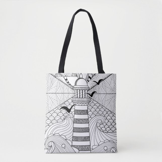 Hand gezeichnetes Leuchtturm-Gekritzel 2 Tasche (Vorderseite)