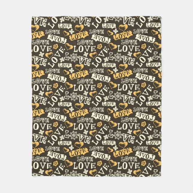 Hand gezeichnetes Liebe-Muster Fleecedecke (Vorderseite)