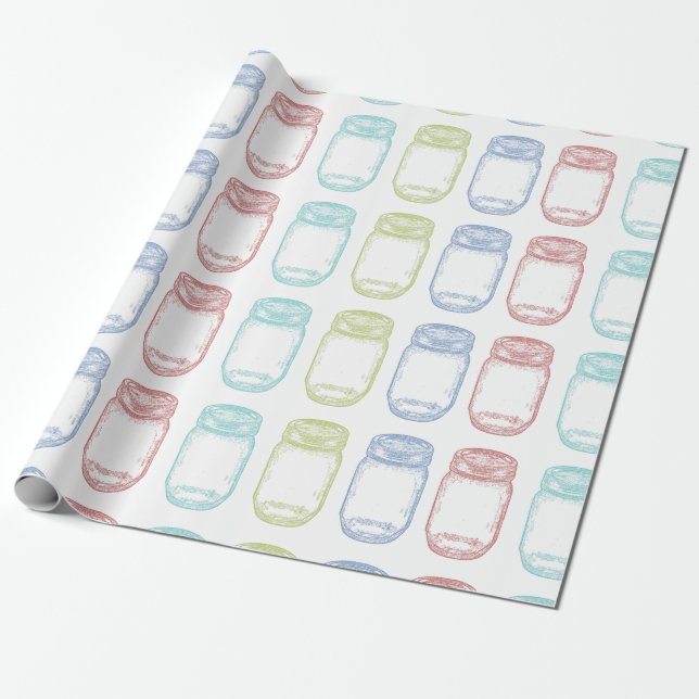 Hand gezeichnetes Maurer-Glas in 4 Farben Geschenkpapier (Ungerollt)