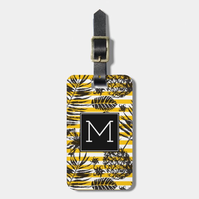 Hand gezeichnetes Monogramm der Ananas-| Gepäckanhänger (Vorderseite vertikal)