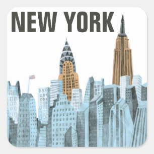 Hand gezeichnetes New York City, NY Quadratischer Aufkleber