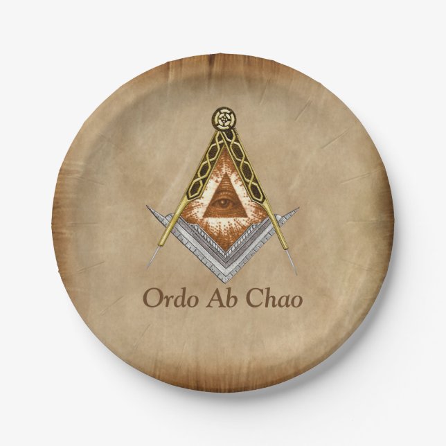 Hand gezeichnetes Quadrat und Kompass mit allem Pappteller (Vorderseite)