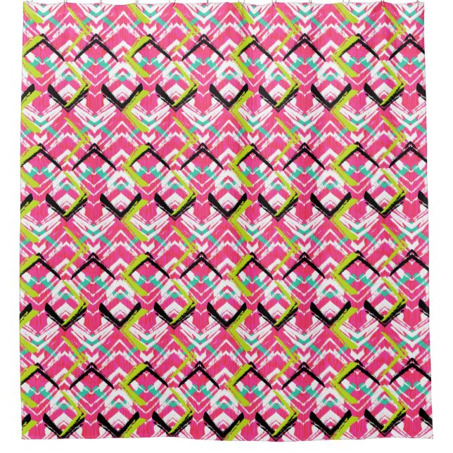 Hand gezeichnetes rosa Zickzack-Muster Duschvorhang (Vorderseite)