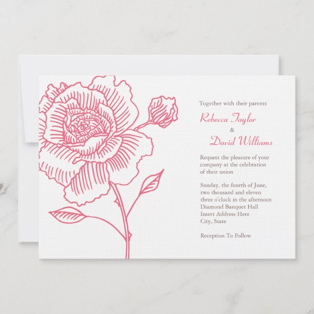 Hand gezeichnetes Rosenhochzeits-Einladungsrosa Einladung (Vorderseite)