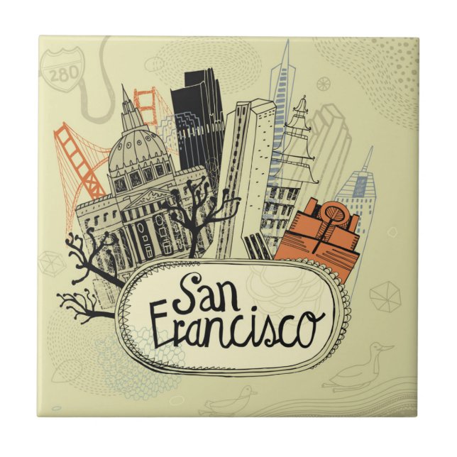 Hand gezeichnetes San Francisco Fliese (Vorderseite)