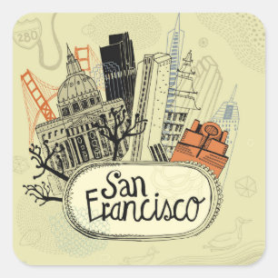 Hand gezeichnetes San Francisco Quadratischer Aufkleber