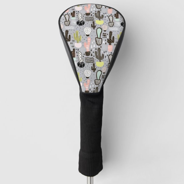 Hand gezeichnetes strukturiertes Kaktus-Muster Golf Headcover (Vorderseite)