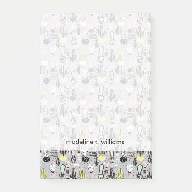Hand gezeichnetes strukturiertes Kaktus-Muster Post-it Klebezettel (Vorderseite)