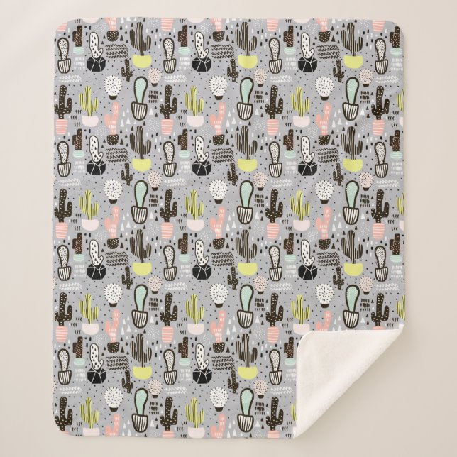 Hand gezeichnetes strukturiertes Kaktus-Muster Sherpadecke (Vorderseite)