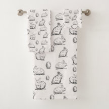 Hand-gezeichnetes Tuch-Set des Osterhasen-Muster-|