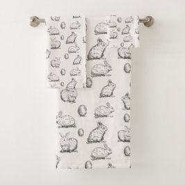 Hand-gezeichnetes Tuch-Set des Osterhasen-Muster-| Badhandtuch Set