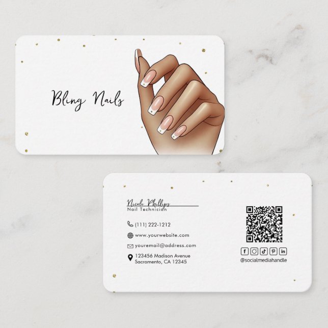 Hand Gold Glitzer Bling Nail Tech Visitenkarte (Vorne/Hinten)