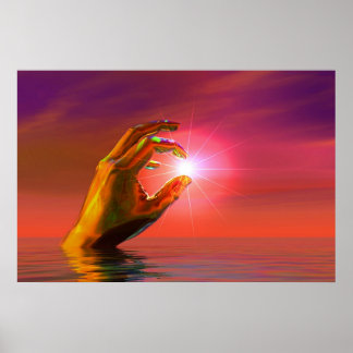 Hand Gottes, die die Sonne hält Poster