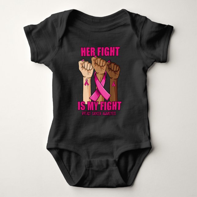 Hand ihr Kampf ist mein Brustkrebsbewusstsein Baby Strampler (Vorderseite)