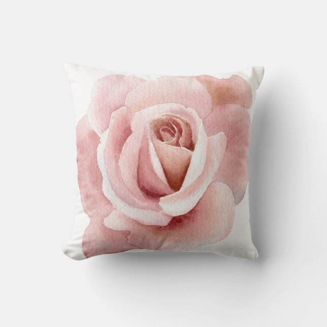 Hand Illustriert Blush Rosa Rose Kissen (Vorderseite)