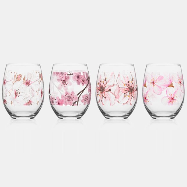 Hand Illustriert Cherry Blossom drucken Weinglas Ohne Stiel (Vorderseite)