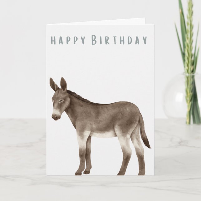 Hand Illustriert Donkey Happy Birthday Karte (Vorderseite)
