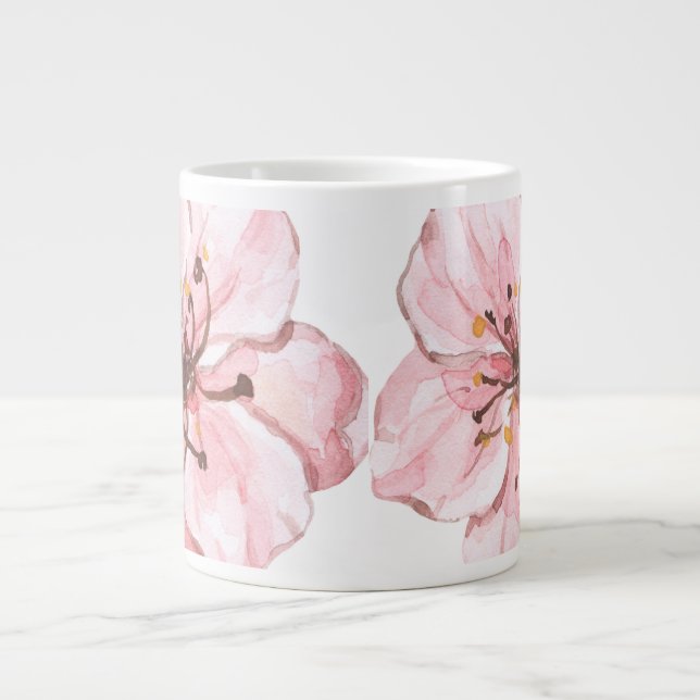 Hand Illustriert Pink Cherry Blossom Jumbo-Tasse (Vorderseite)