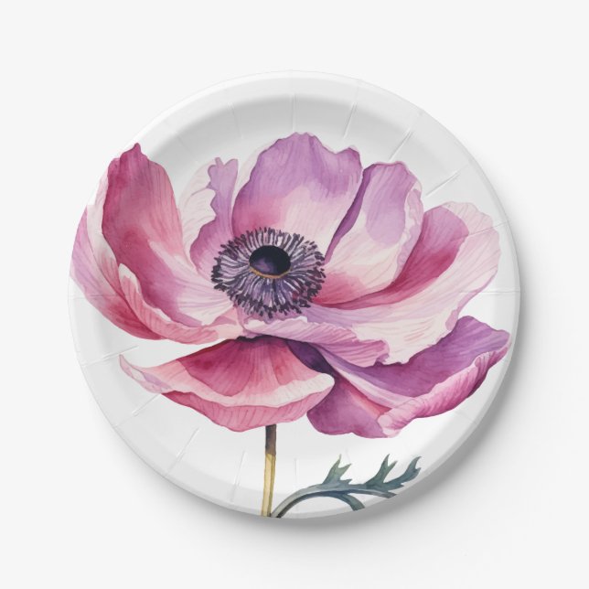 Hand Illustriert Pink Wilde Blume Pappteller (Vorderseite)