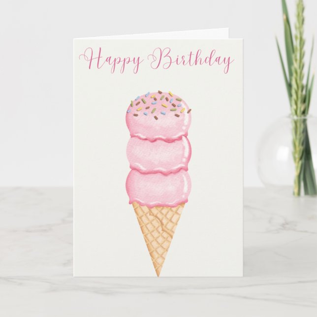 Hand Illustrierte Eiscreme Cone Happy Birthday Karte (Vorderseite)