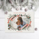 Hand Illustrierte Winterzweige mit Schnee Elfenbei Feiertagskarte<br><div class="desc">Handgezeichnete Winterzweige,  heilige und Kiefernfronten mit roten Beeren und Vögeln zu akzentuieren. Foto Center; Hintergrundfarbe ist anpassbar</div>