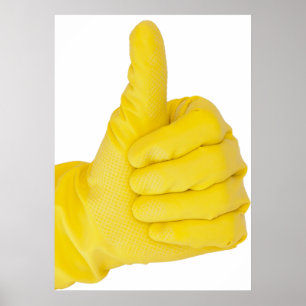 Hand in gelbem Latex Handschuh Poster