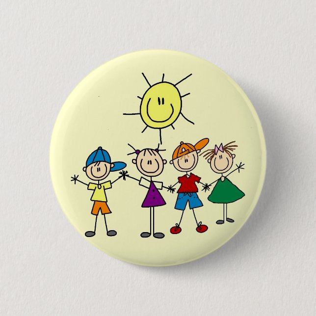 Hand in Hand scherzt Strichmännchen T-Shirts und Button (Vorderseite)