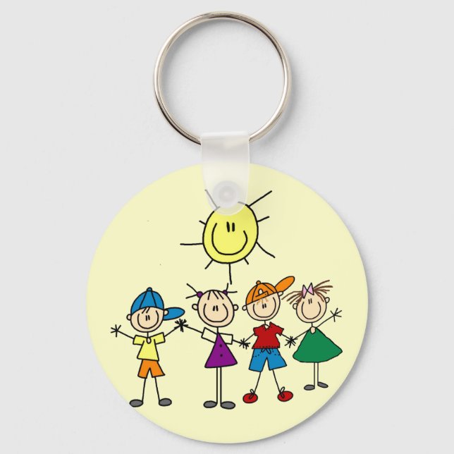 Hand in Hand Strichmännchen Kinderhemden und Gesch Schlüsselanhänger (Vorderseite)