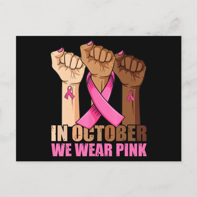 Hand In October We Wear Pink Breast Cancer Awarene Postkarte (Vorderseite)