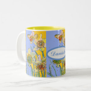 Hand lackierte gelbe Blüte Zwei- Zweifarbige Tasse
