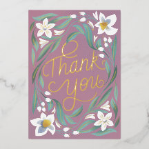 Hand Letted Daffodil Gold Foil Danke Karte