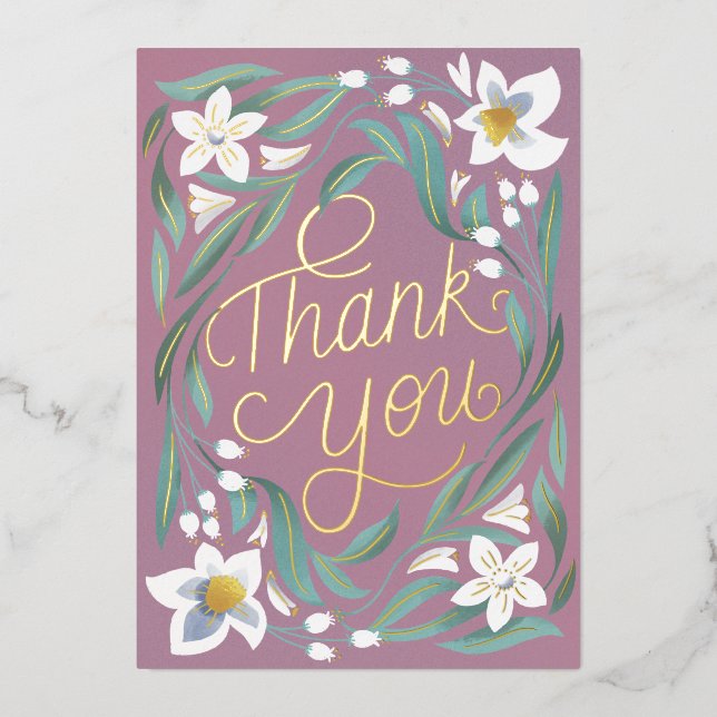 Hand Letted Daffodil Gold Foil Danke Karte (Vorderseite)