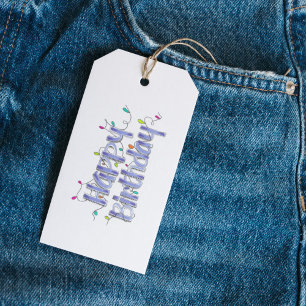 Hand Letted Dusty Blue Birthday Geschenkanhänger